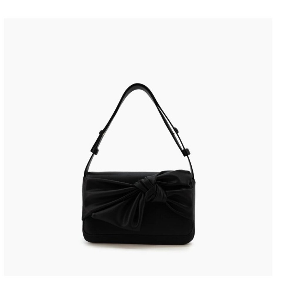 LIKE DREAMS Elena Bow vegan leather small women's shoulder bag  BLACK